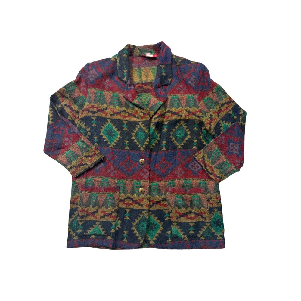Vintage 90s IVI Wear Southwestern Aztec Blazer Jacket Oversized Artsy Boho